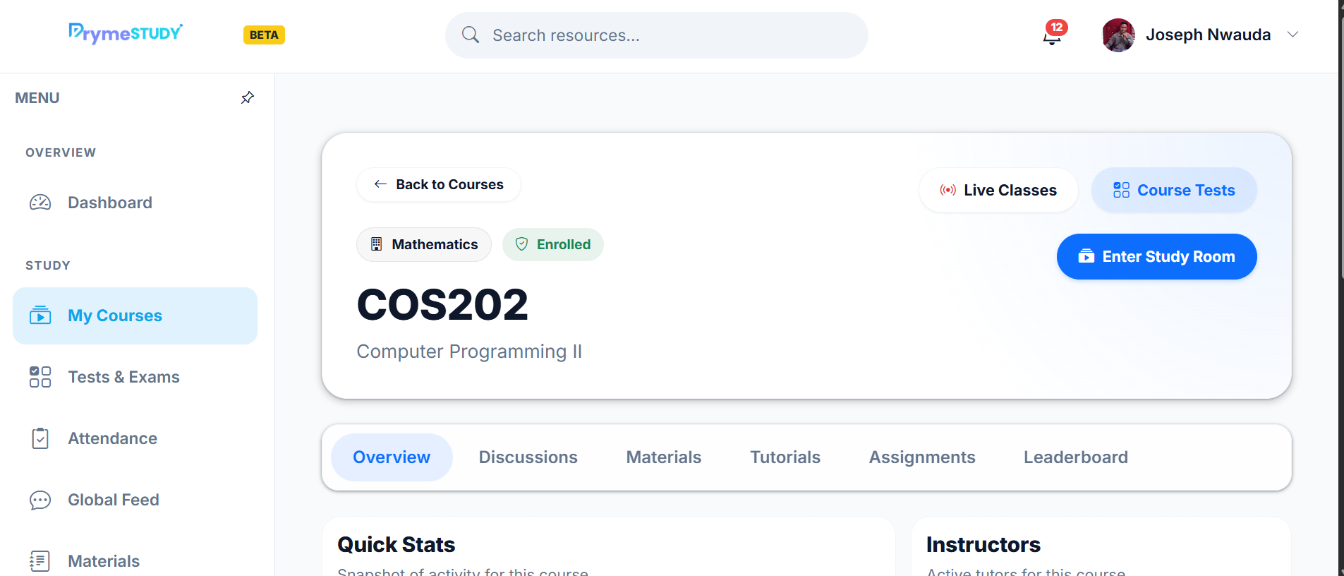 PrymeStudy course feed on mobile